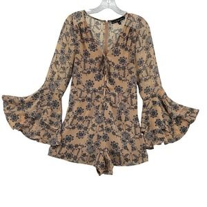 For Love & Lemons Pia Romper Pale Peach Floral Print Feminine Designer Size S